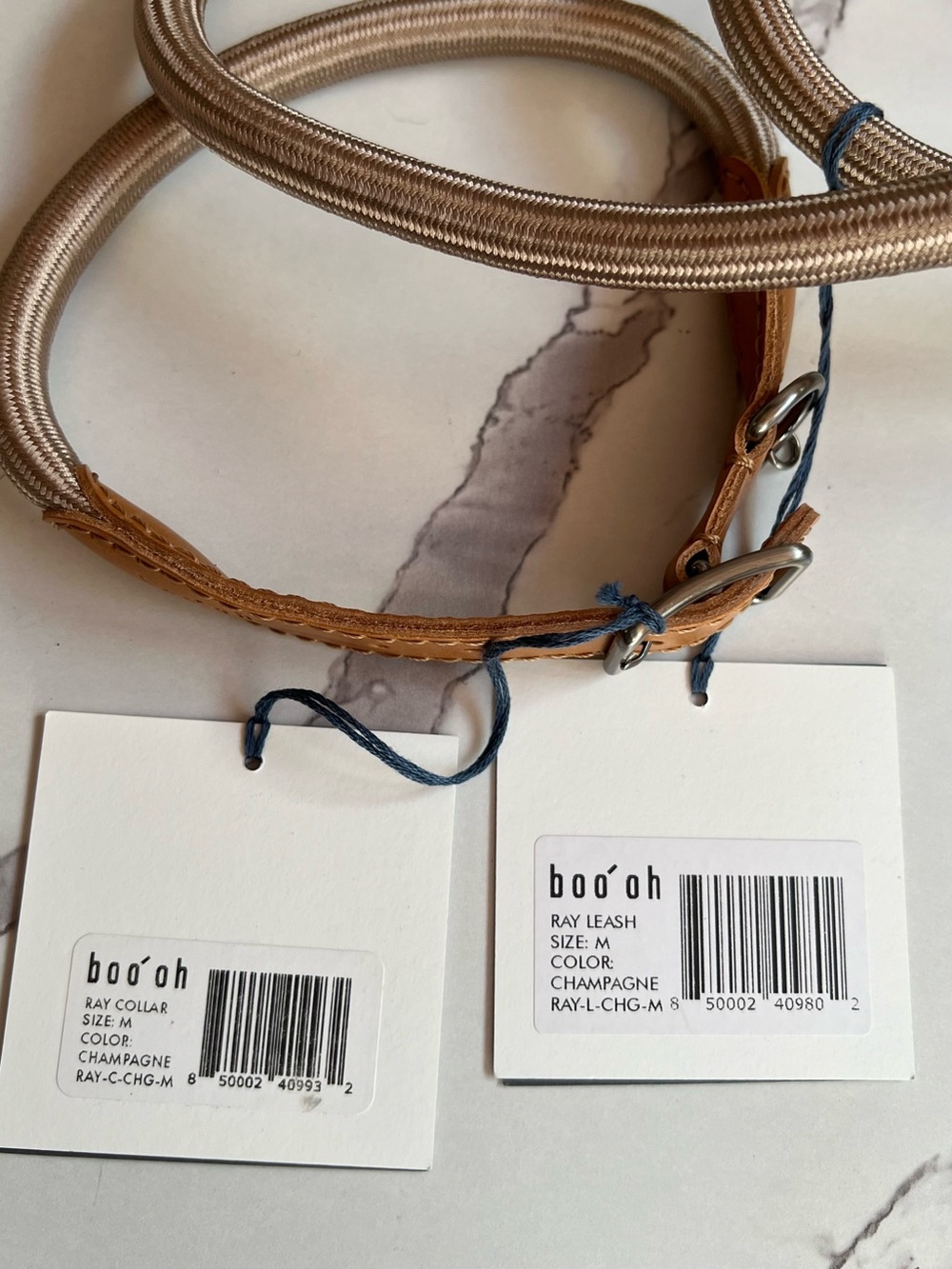 NWT Boo Oh Ray Italian Leather Collar & Silk Rayon Rope Leash Set for Dogs Sz M - Picture 8 of 12